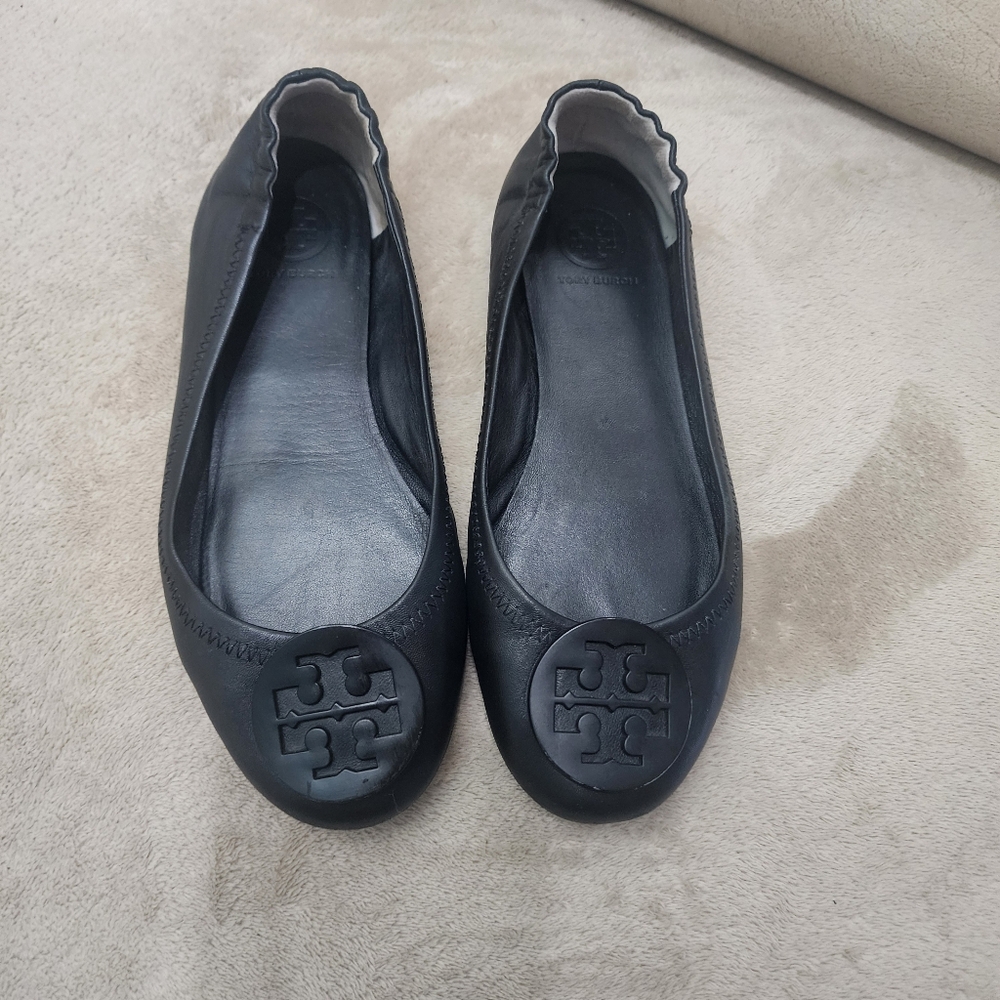 Tory Burch Black Leather Flats - Picture 2 of 9